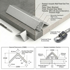 Acoustic Wall Panel End Trim (Multiple Colours)